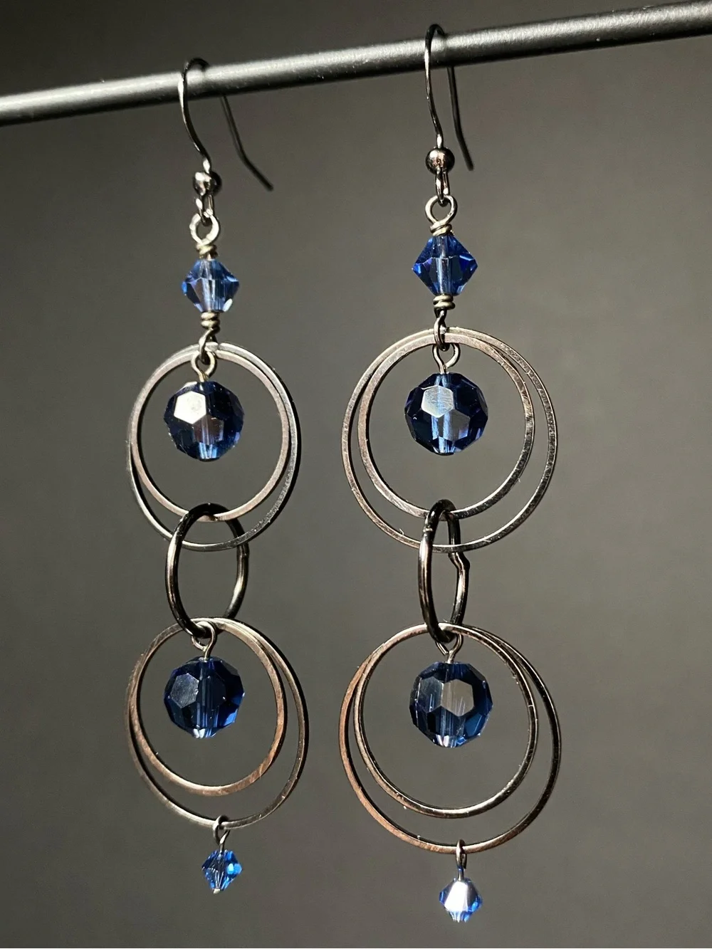 Navy Blue Crystal Gunmetal Earrings